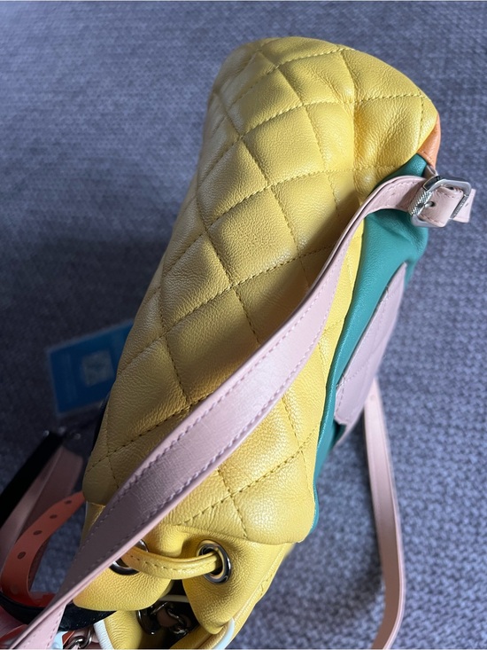 CHANEL Yellow Quilted Leather Backpack with Multicolor Trim and Chain Straps main image 4